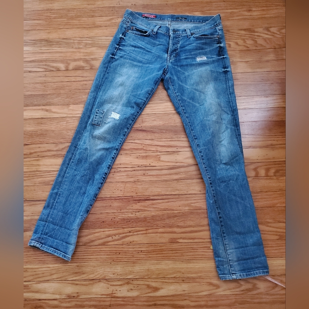 Redengine Low Rise Buttons Up  Distressed Blue Skinny Jim  Jeans Womens Sz 27